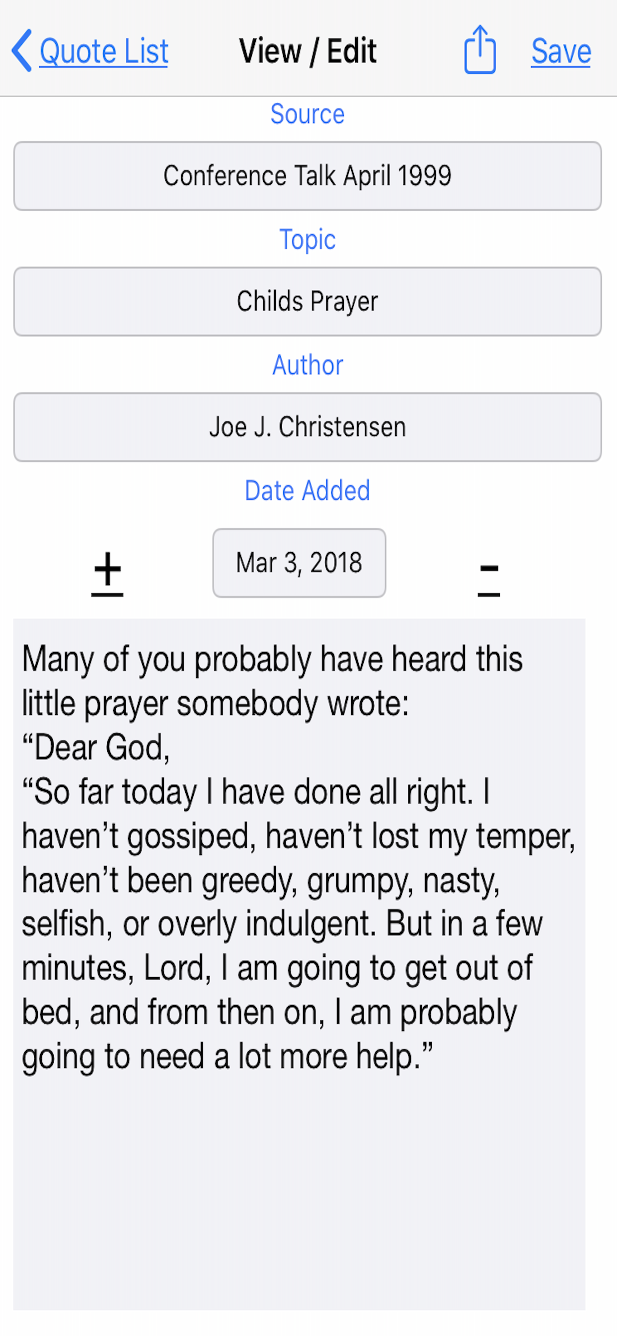 Quote Viewer Screen